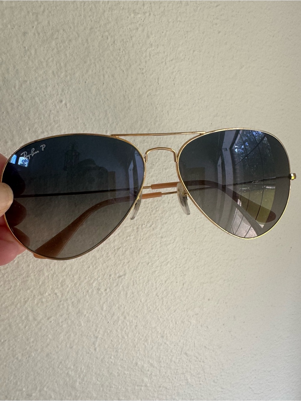 Ray-Ban Gold Aviator Sunglasses with Blue Gradient Lenses